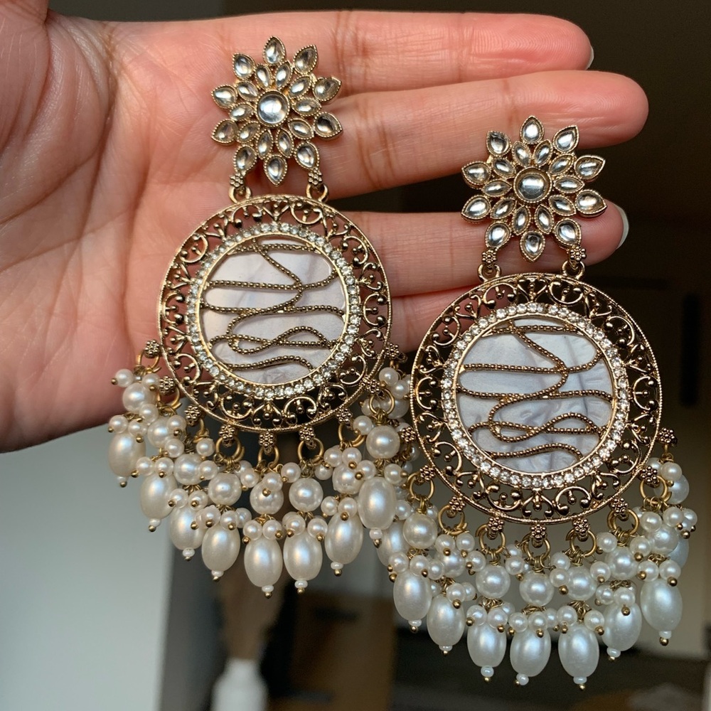 Bronze Gold and White Pearl Earrings